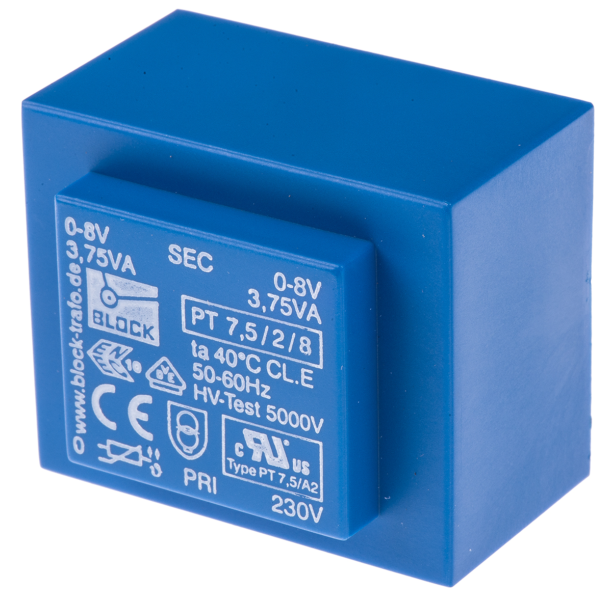 Block 8V ac 2 Output Through Hole PCB Transformer, 7.5VA