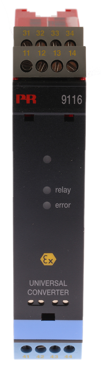 PR Electronics 9100 Series Universal Converter, Universal Input, Current, Relay Output, 19.2 → 31.2V dc Supply