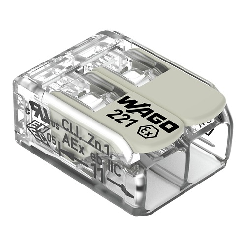WAGO 221 Series Connector, 2-Way, 20A, 24 → 12 AWG Wire, Plug In Termination
