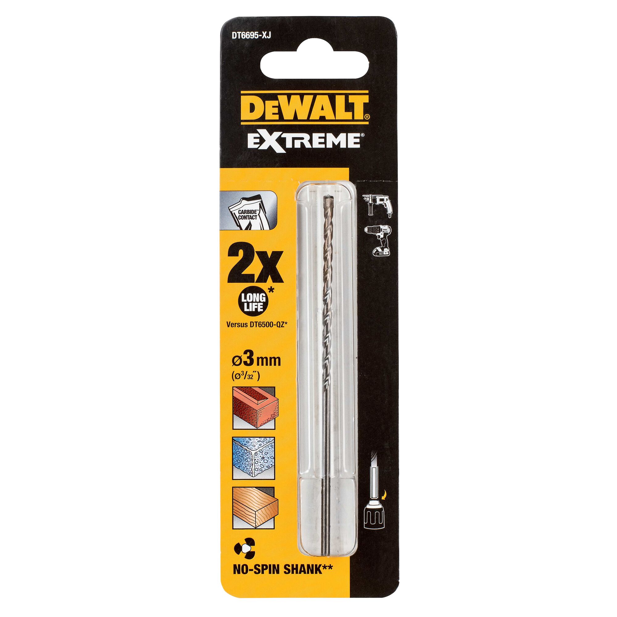 DeWALT DT669 Series Masonry Drill Bit for Masonry, 3mm Diameter, 110 mm Overall
