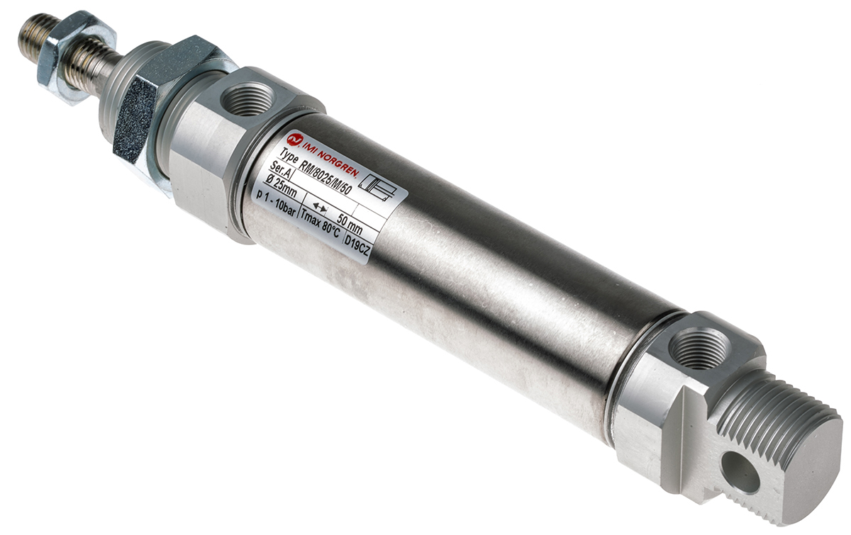 Norgren Pneumatic Roundline Cylinder - 25 mm Bore, 40 mm RM/8000/M Series, Double Acting Acting