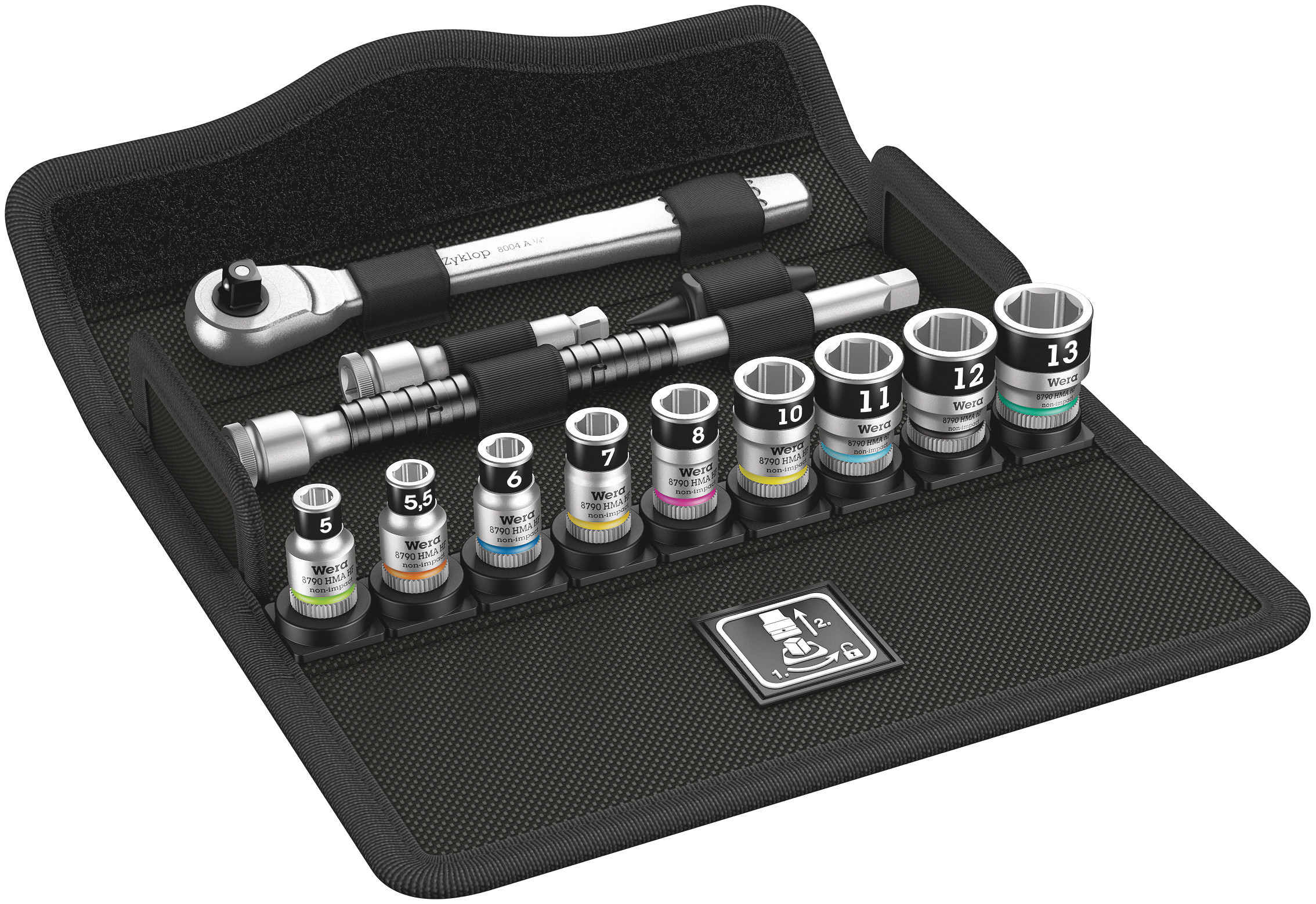 Wera 13-Piece Metric 1/4 in Standard Socket Set with Ratchet, 6 point