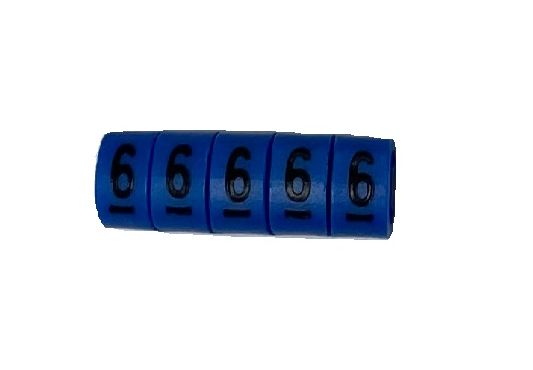 RS PRO Slide On Cable Marker, Black on Blue, Pre-printed "6", 3 → 4.2mm Cable
