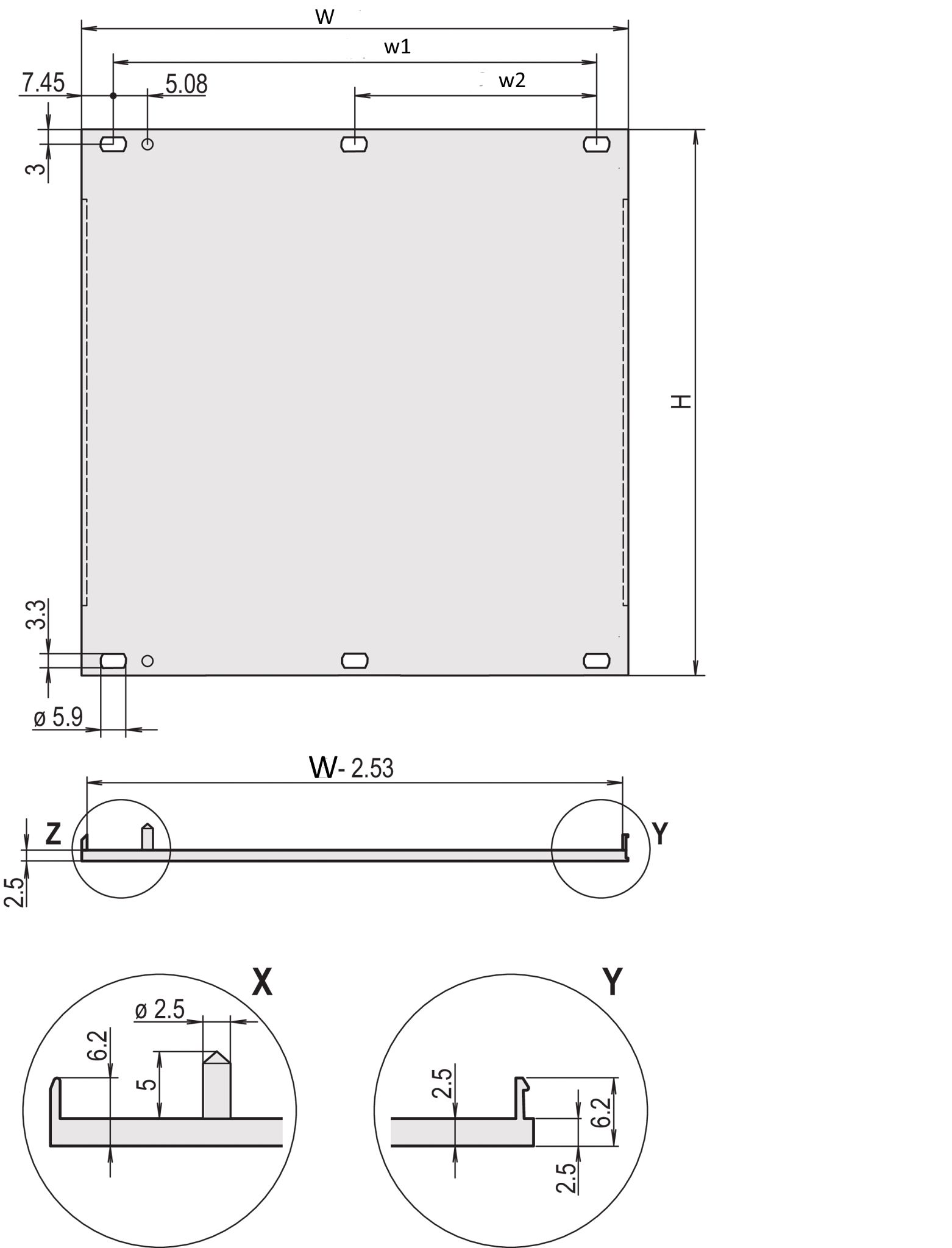 nVent SCHROFF 30848 Series Aluminium Front Panel, 261.8 x 30.1mm