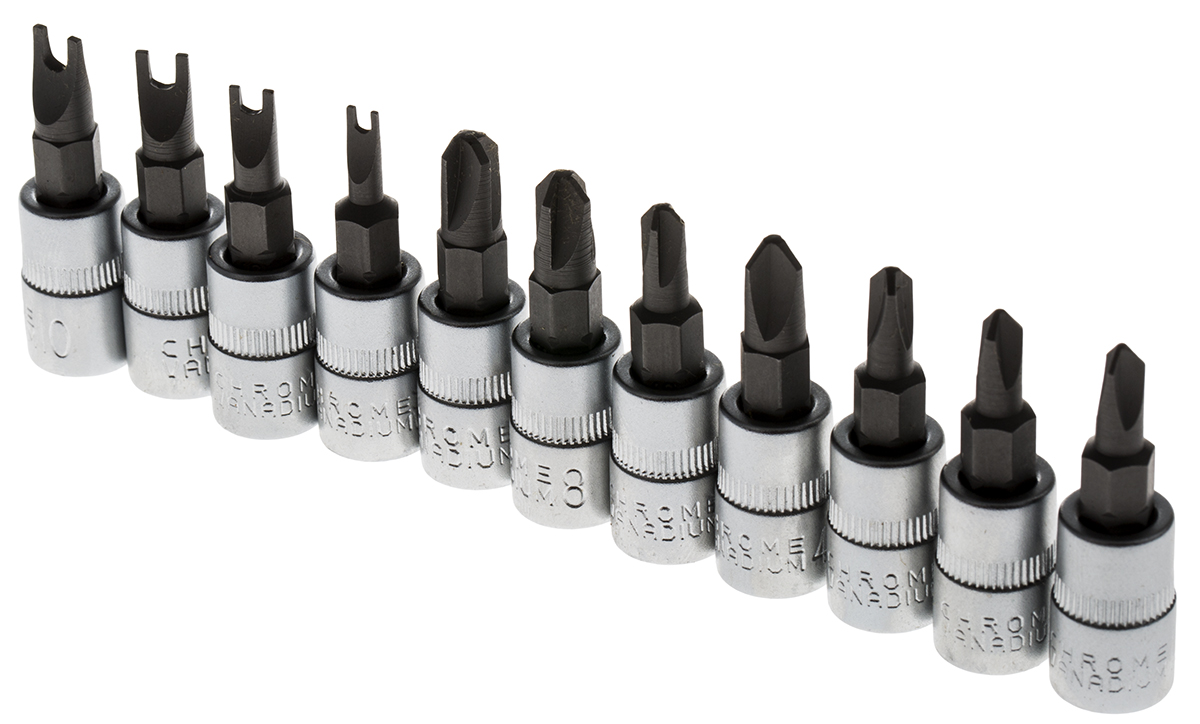 RS PRO 11-Piece 1/4 in Bit Socket Set , Spanner Bit; Star Bit; Tri-Wing Bit