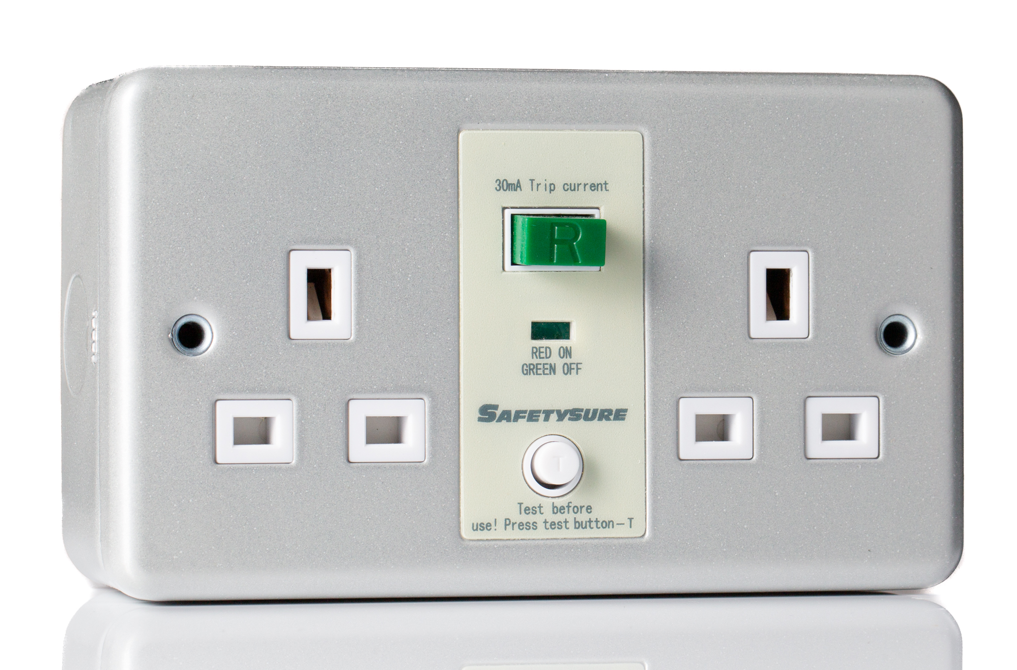 RS PRO 13A, BS Fixing, Passive, 2 Gang RCD Socket, Surface Mount, 230 V ac, Grey