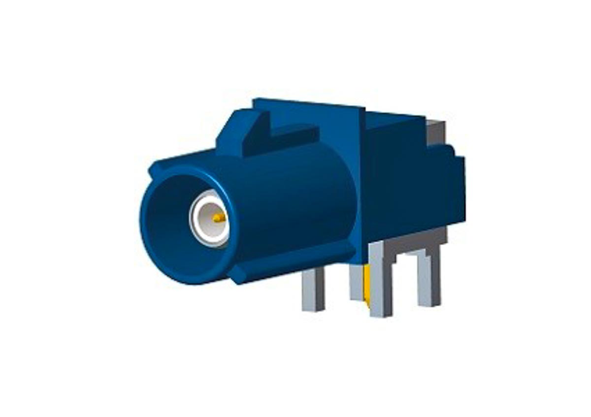 Amphenol RF FAKRA Series, Plug Through Hole SMB Connector, 50Ω, Solder Termination, Right Angle Body