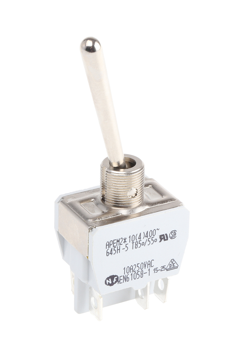 APEM Toggle Switch, Panel Mount, On-(On), DPDT, Solder Terminal