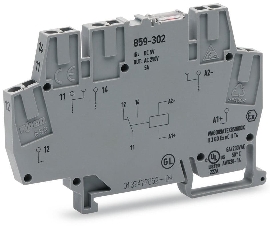 WAGO 859 Series Relay Module, DIN Rail Mount, 24V dc Coil, SPDT, 1-Pole, 5A Load