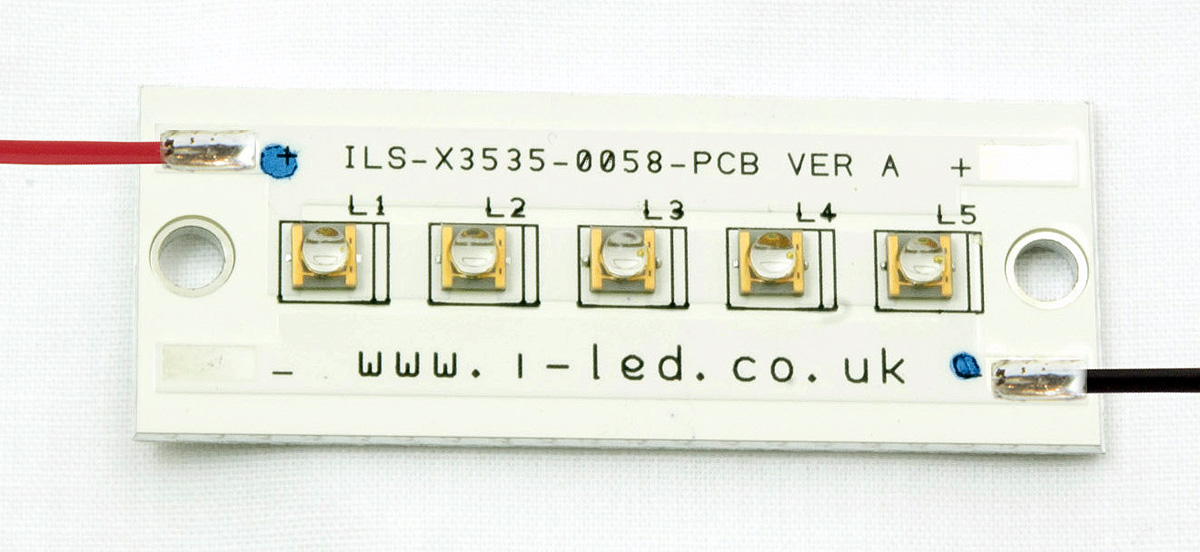 ILS-XN05-S400-0058-SC211-W2. Intelligent LED Solutions, N3535 UV PowerLinear Series 5 UV LED Array, 410nm 2000mW 55 °