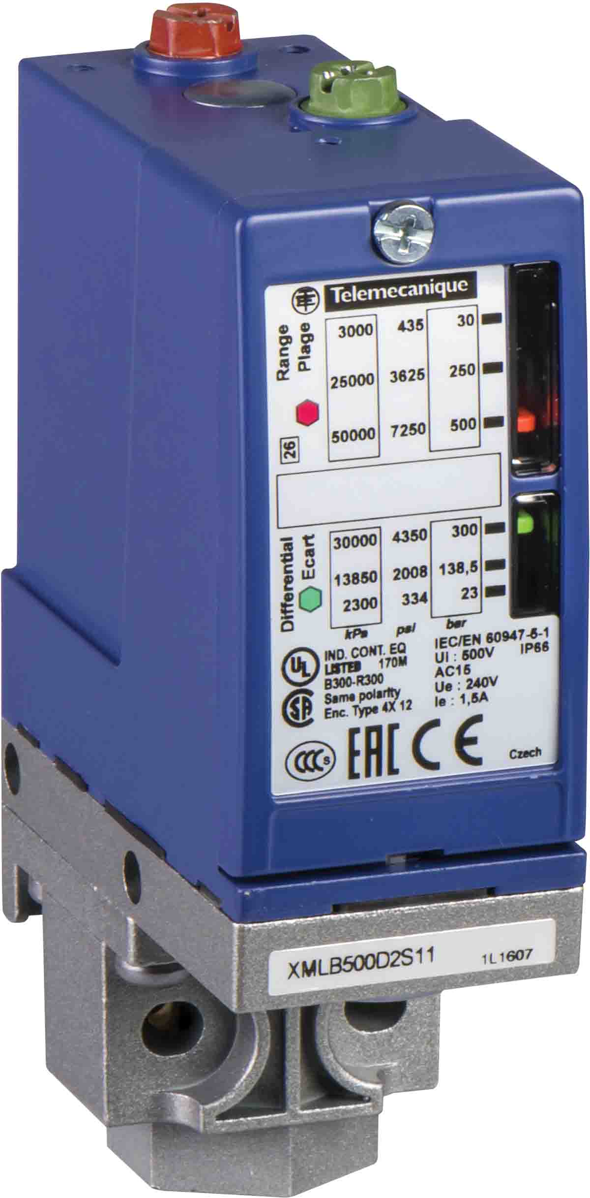 Telemecanique Sensors Pressure Switch, 22bar Min, 300bar Max, 1 C/O Output, Differential Reading