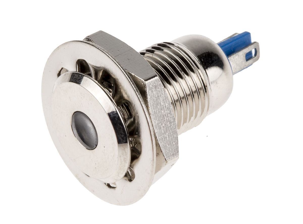 RS PRO White Panel Mount Indicator, 24V, 12mm Mounting Hole Size, Lead Wires Termination, IP67