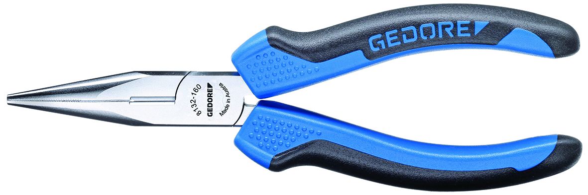 Gedore Long Nose Pliers, 200 mm Overall, Straight Tip, 75,7mm Jaw