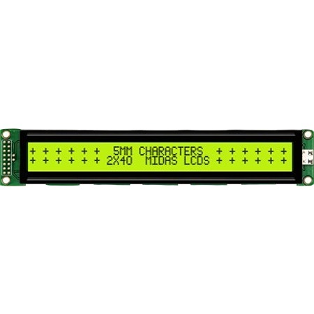 Midas MC24005A6W-SPTLY-V2 MC24 Alphanumeric LCD Display, Black on Yellow/Green, 2 Rows by 40 Characters, Transflective