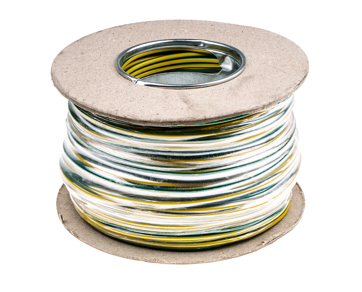 RS PRO Green/Yellow 2.5mm² Hook Up Wire, 14 AWG, 45/0.25 mm, 100m, PVC Insulation