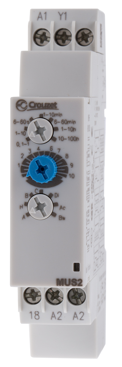 Crouzet DIN Rail Mount Timer Relay, 20 → 240V ac, 1-Contact, 0.1 s → 100h, Solid State