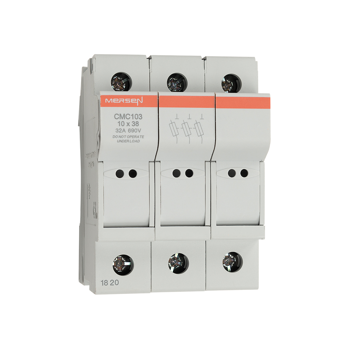 Mersen 30A Rail Mount Fuse Holder for 10 x 38mm Fuse, 3P, 600V ac