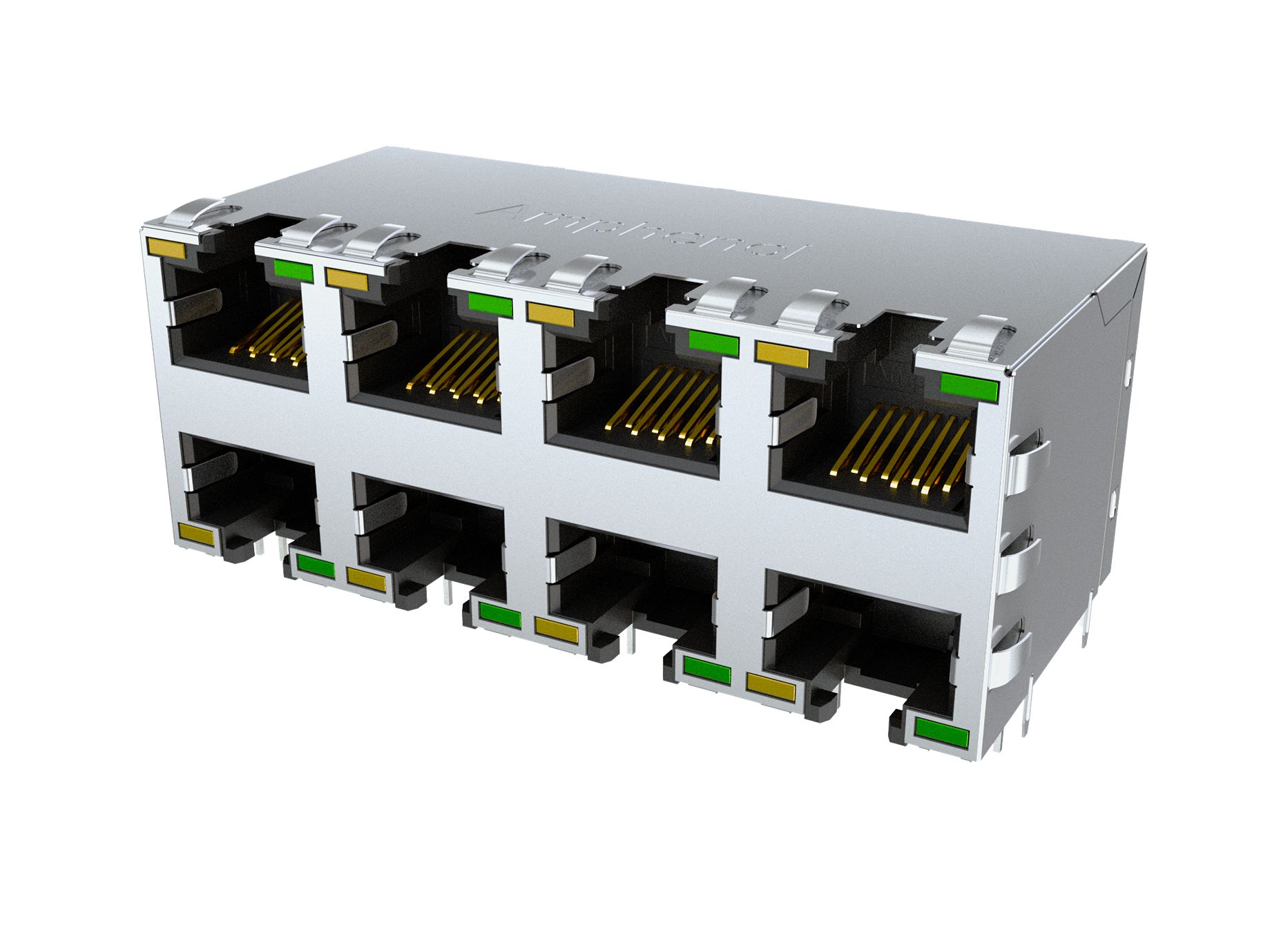 Amphenol Communications Solutions RJE1R Series Series Female Ethernet Connector, Through Hole, Cat6 Right Angle 8 Port