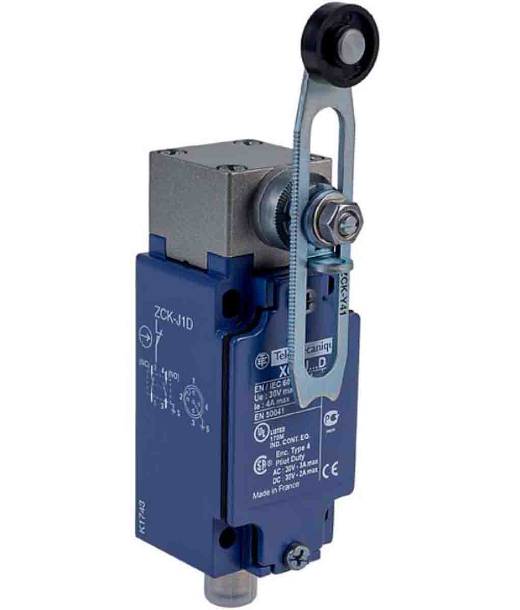 Telemecanique Sensors XCKJ Series Roller Lever Limit Switch, 1NC/1NO, IP66, DPST, Zinc Alloy Housing, 50V ac Max, 3A Max