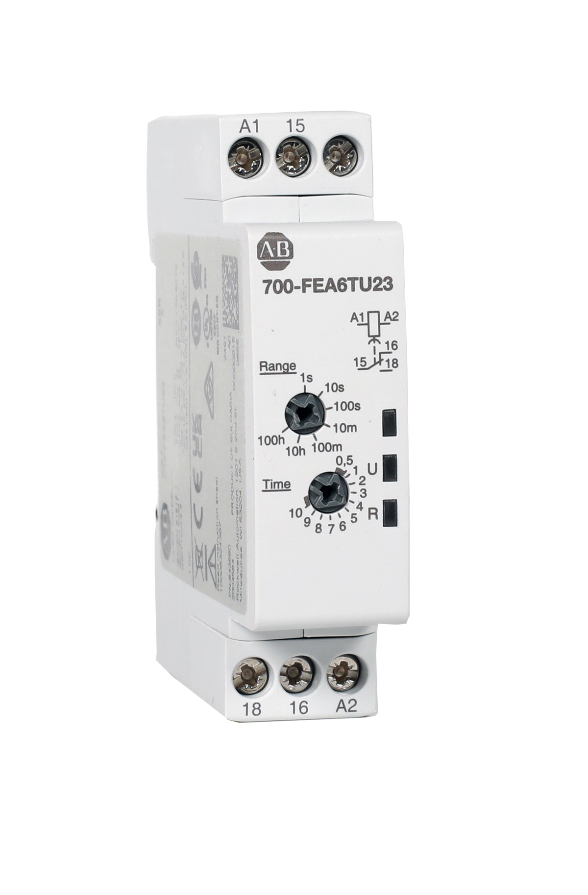 Allen Bradley 700-FEB Series DIN Rail Mount Timer Relay, 2-Contact, 0.1 to 10h, SPDT