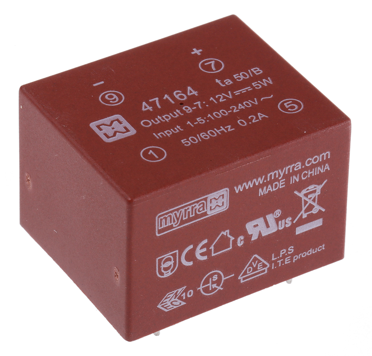 1 Output 5W SMPS Transformer, 85 → 265 V ac, 85 → 370 V dc, 12V dc