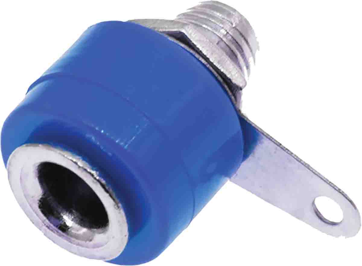 RS PRO Blue Female Banana Socket, 4 mm Connector, Solder Termination, 19A, 30V, Nickel Plating