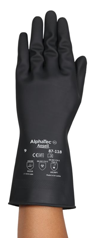 Ansell 87-118 Black Polyamide Latex Work Gloves, Size 10.5, Latex Coating