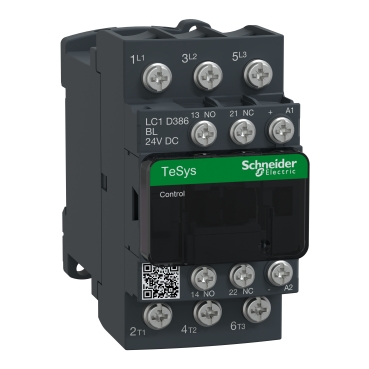 Schneider Electric LC1D Contactor, 24 V dc Coil, 3-Pole, 38 A, 18.5 kW 24 V, 1 NO/1 NC, 690V
