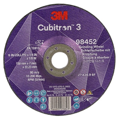 3M 98452 Ceramic Grinding Disc, 150mm x 7mm Thick, 36+ Grade