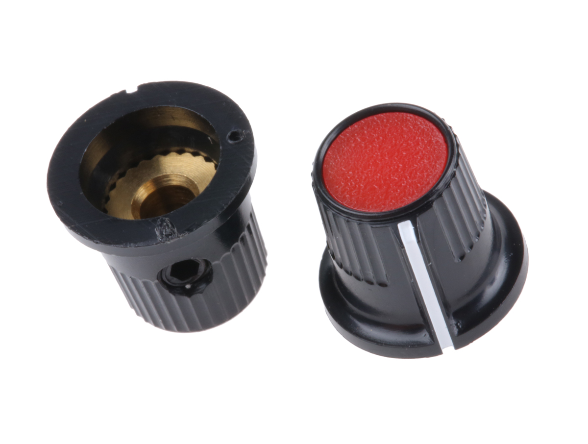 RS PRO 11.6mm Black, Red Potentiometer Knob for 3.2mm Shaft