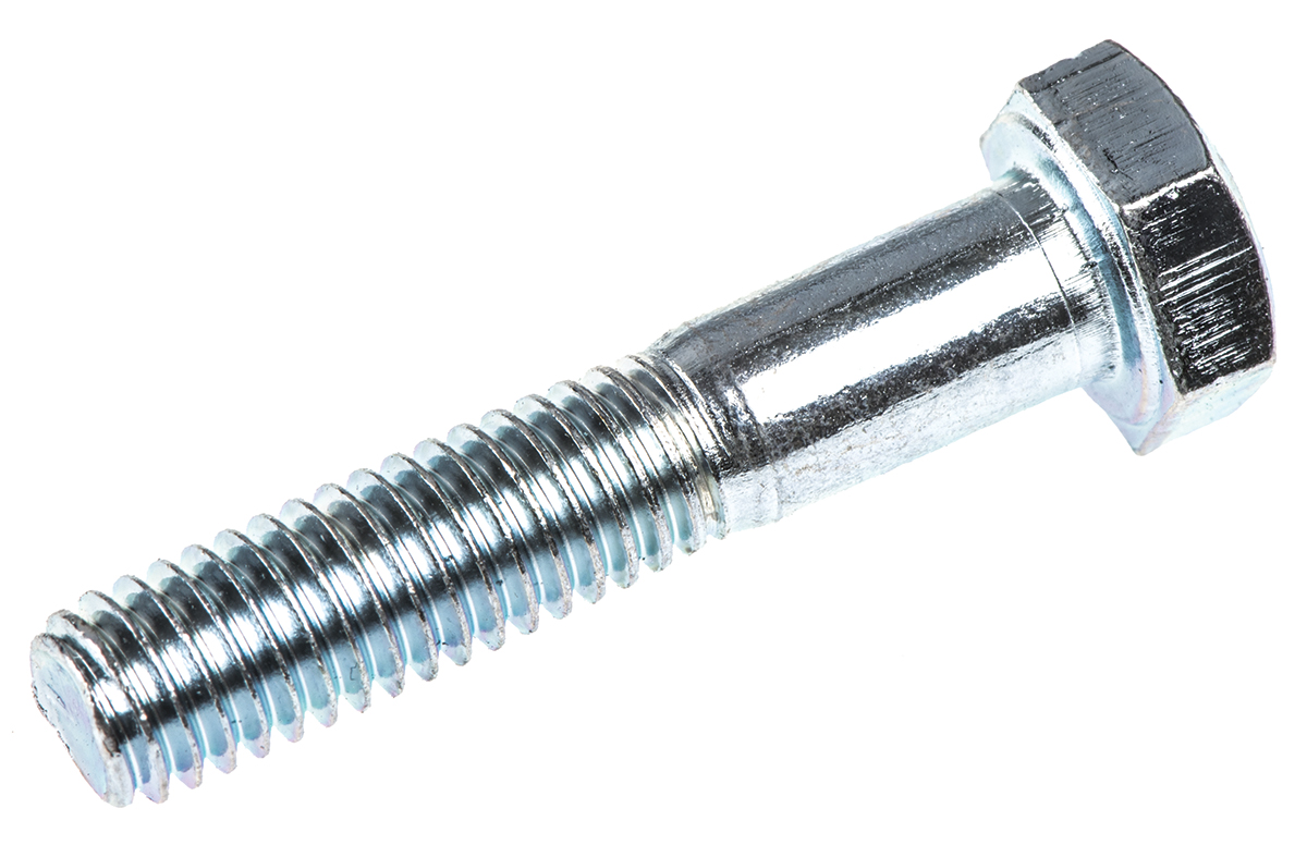 RS PRO Bright Zinc Plated Steel, Hex Bolt, M6 x 30mm