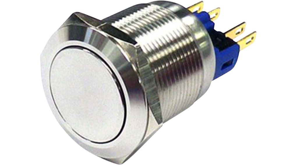 RND RND 210 Series Vandal Proof Push Button Switch, On-(On), Panel Mount, 22mm Cutout, 1NC, 1NO, 250V ac, IP65