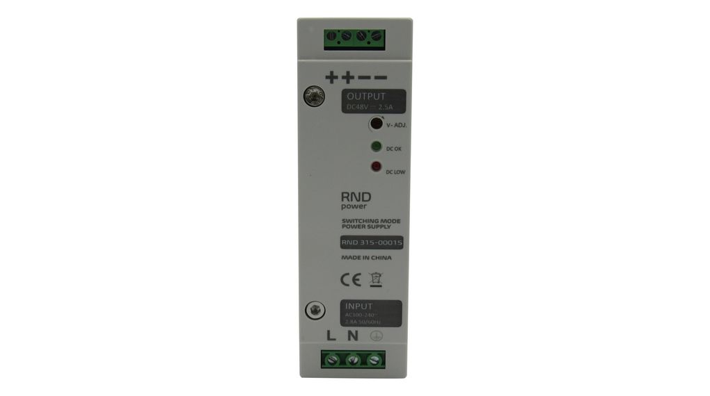 RND RND 315 Switched Mode DIN Rail Power Supply, 100 → 240V ac ac Input, 48V dc dc Output, 2.5A Output, 120W