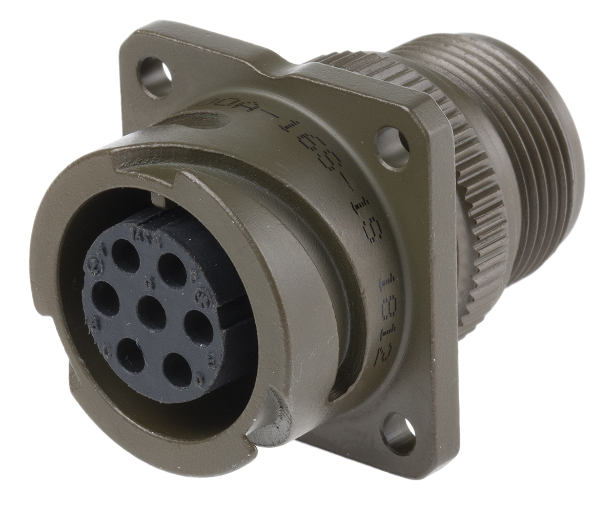 Amphenol Limited, 97B, Brass 7 Way Wall Mount MIL Spec Circular Connector Receptacle, Socket Contacts,Shell Size 16S,