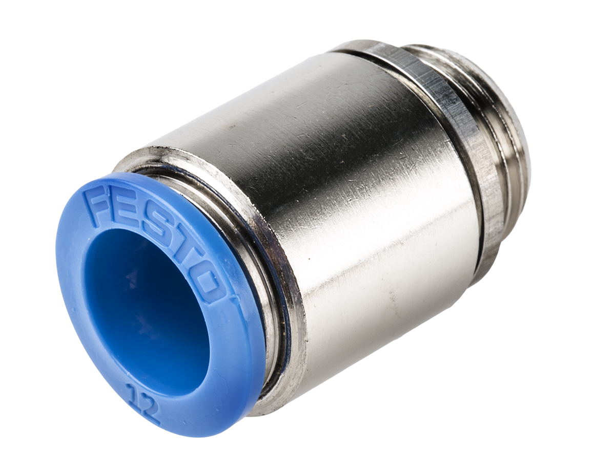 Festo QS Series Straight Threaded Adaptor, G 3/8 Male to Push In 12 mm, Threaded-to-Tube Connection Style, 186114