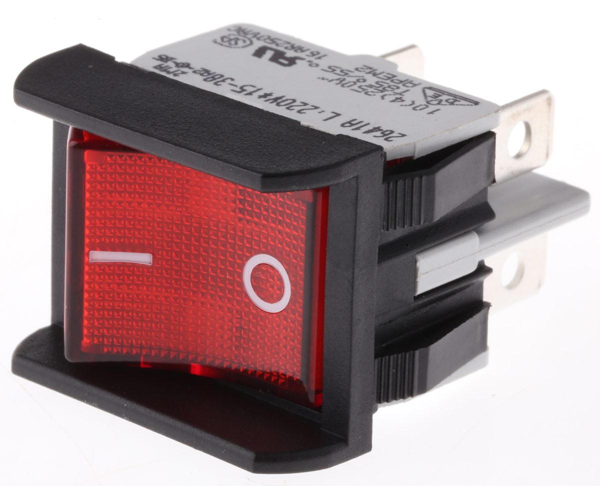 Apem Illuminated DPST, On-Off Rocker Switch Panel Mount