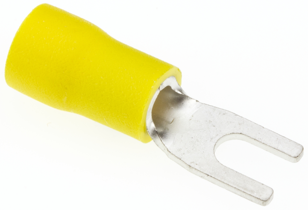 JST A Insulated Crimp Spade Connector, 2.6mm² to 6.6mm², 12AWG to 10AWG, 3.5mm Stud Size Vinyl, Yellow