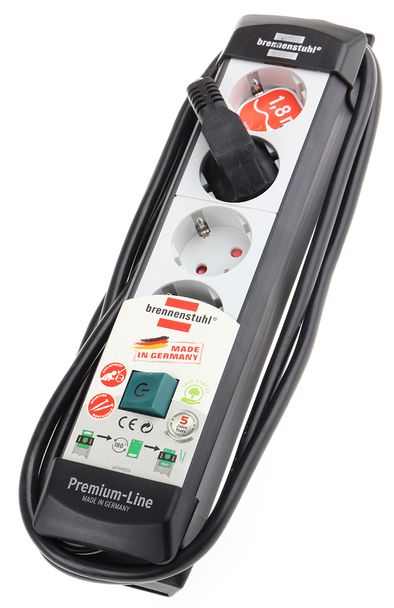brennenstuhl 1.8m 4 Socket Type F - German Schuko Extension Lead, 230 V, IP20