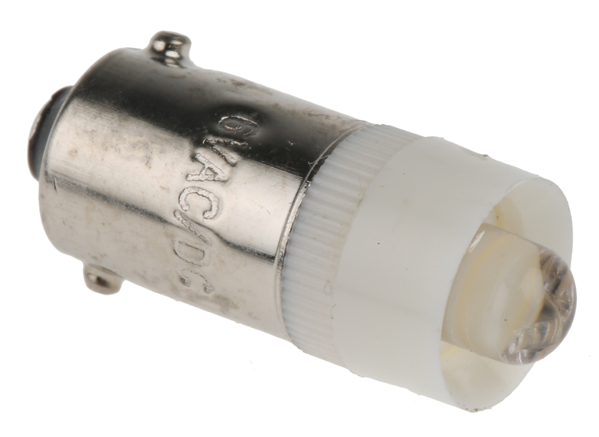 JKL Components White LED Indicator Lamp, 6V ac/dc, BA9s Base, 9.6mm Diameter, 13000mcd