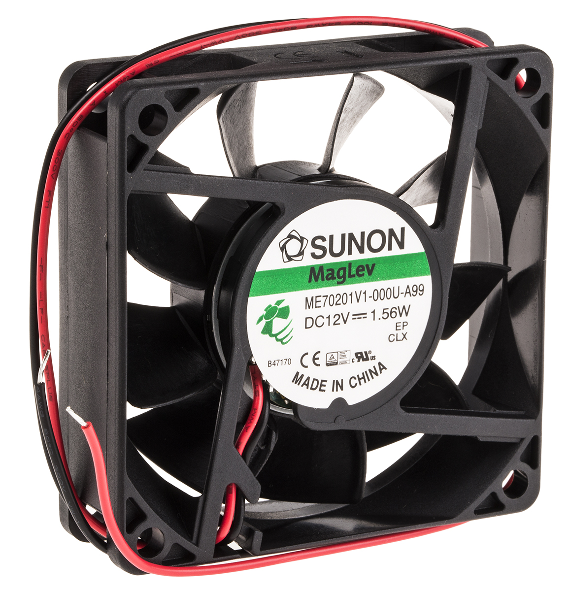 Sunon ME Series Axial Fan, 12 V dc, DC Operation, 49.3m³/h, 1.56W, 130mA Max, 70 x 70 x 20mm