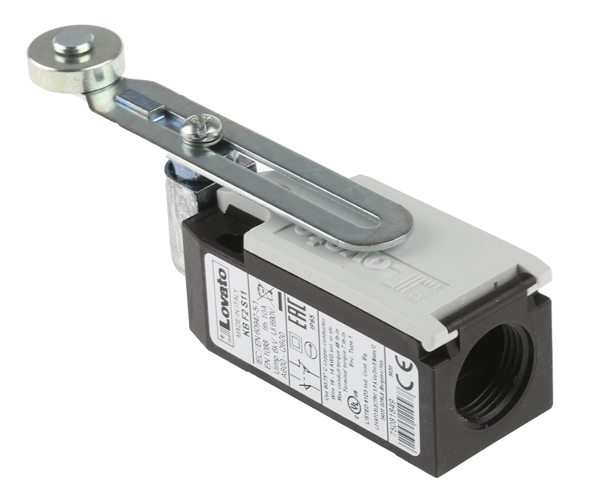 Lovato K Series Adjustable Roller Lever Limit Switch, NO/NC, IP20, IP65, SPST-NC, SPST-NO, Polymer thermoplastic