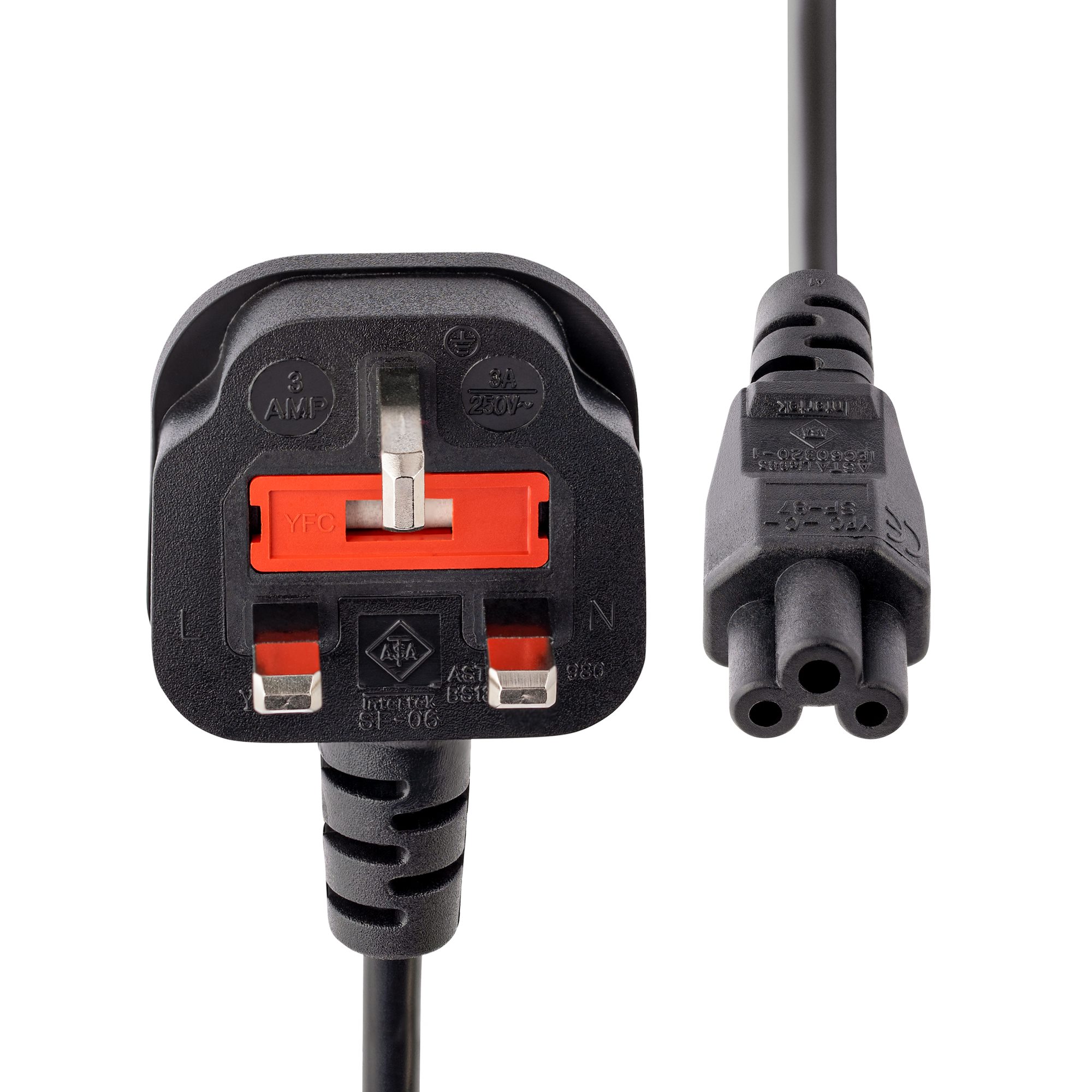 StarTech.com Right Angle Type G UK Plug to Straight IEC C5 Socket Power Cord, 1m