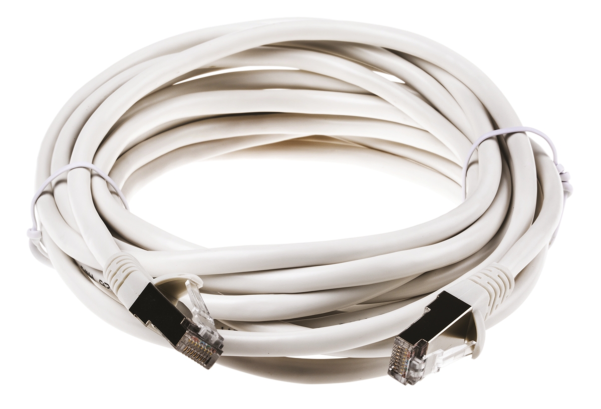 RS PRO, 5m Cat5e, White RJ45 to Male RJ45 Male, F/UTP Shielded, Terminated PVC Sheath