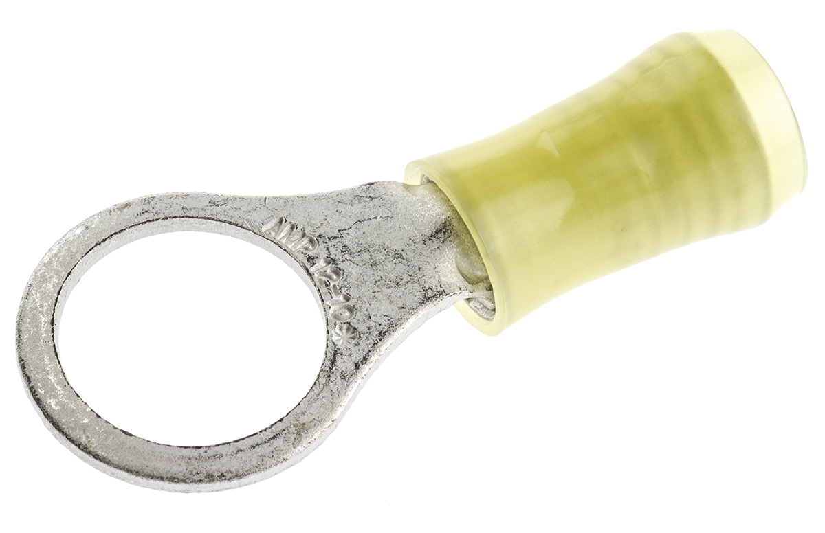 TE Connectivity, PIDG Insulated Ring Terminal, M10 Stud Size, 2.6mm² to 6.6mm² Wire Size, Yellow