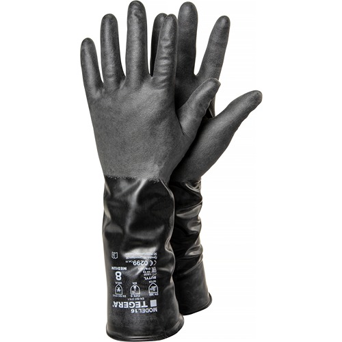 Tegera Black Butyl (Dipping Material) Work Gloves 350 mm Chemical Protection, Waterproof