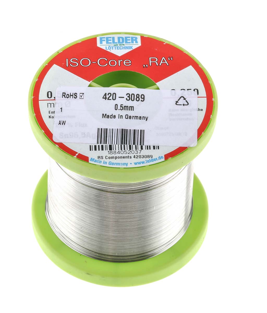Felder Lottechnik Wire, 0.5mm Lead Free Solder, 217°C Melting Point