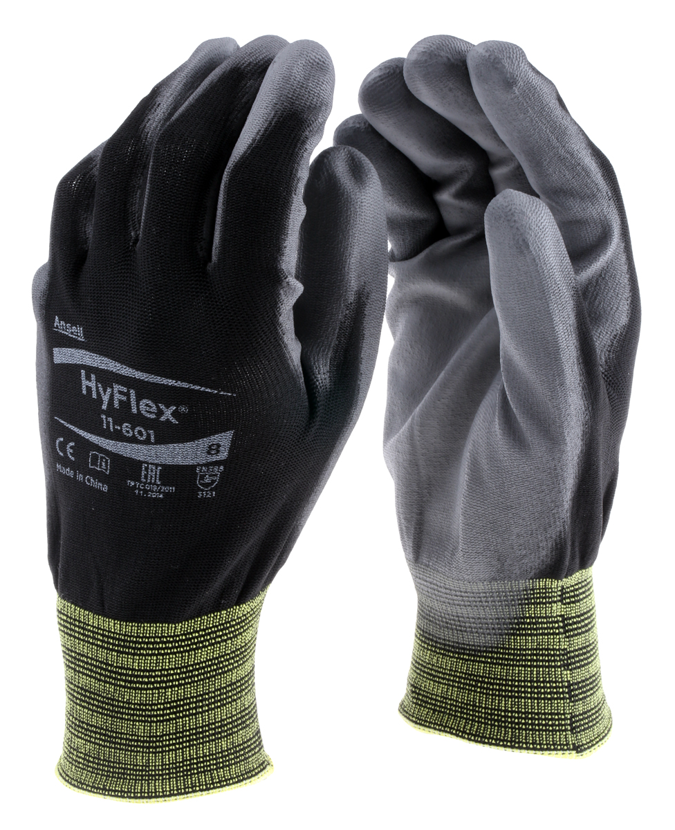 Ansell Hyflex Black Nylon Nylon Work Gloves, Size 8, Polyurethane Coating