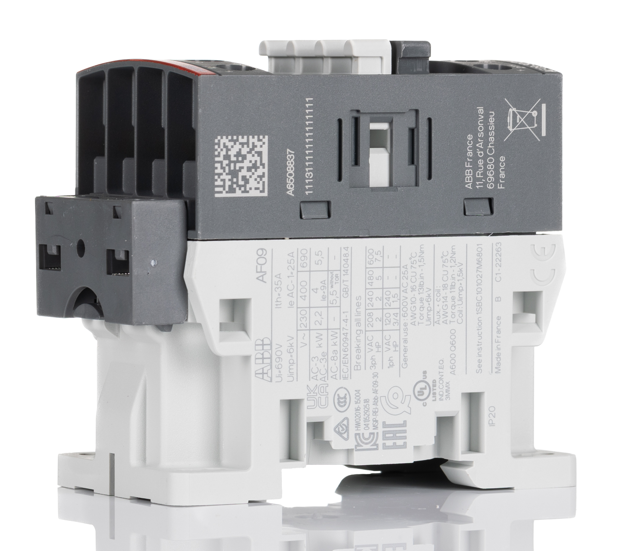 ABB AF09-30-01-14 Contactor, 250 → 500 V Coil, 3-Pole, 25 A, 5.5 kW, 3NO+1NC