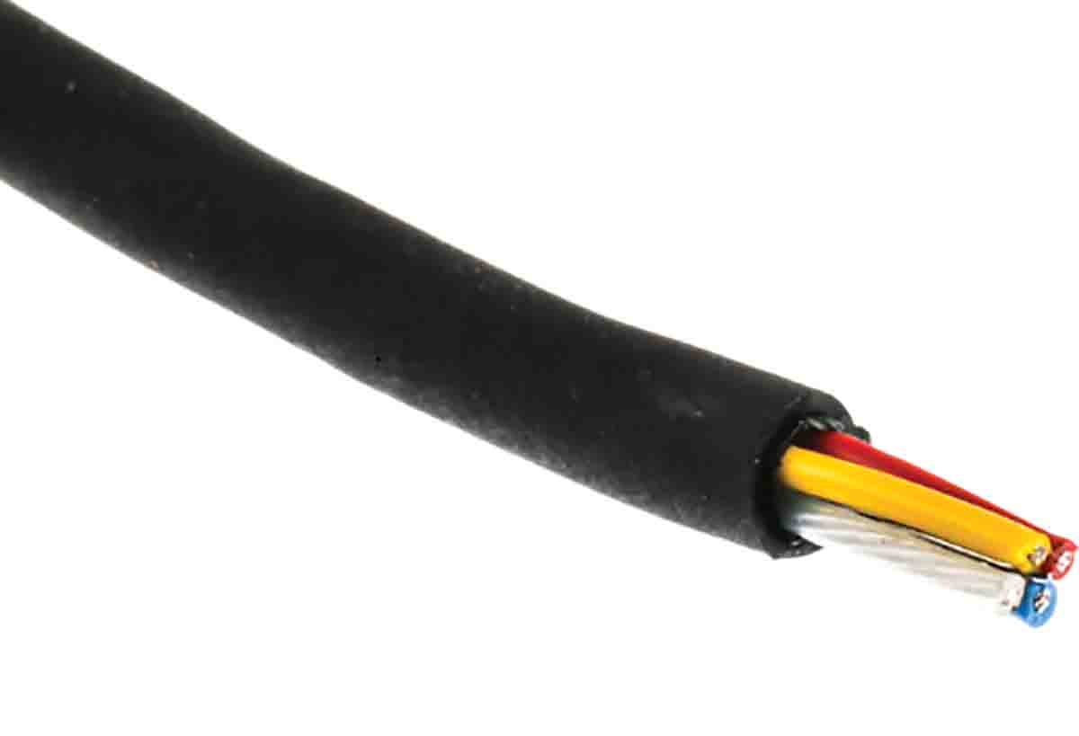 RS PRO 4 Core Microphone Cable, 0.22 mm² CSA Screened, 4.4mm od, 100m, Black