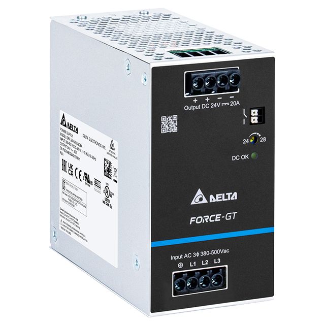 Delta Electronics DRF-480W Switched Mode DIN Rail Power Supply, 90 → 264V ac ac Input, 24V dc dc Output, 20A